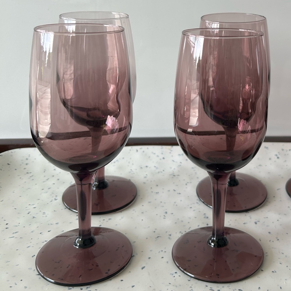 Retro Amethyst Wine Glasses Goblet Small Size 6in Set Of 4 - Picture 10 of 10